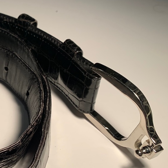 Black Aligator Belt, 42” x 1”, silver chrome buckle - Picture 2 of 5